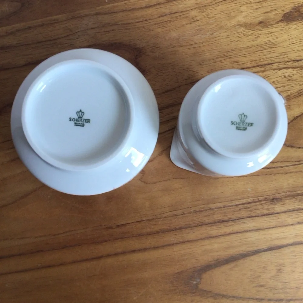 Vintage Scherzer Bavaria Floral Porcelain Covered Sugar Bowl and Creamer Set